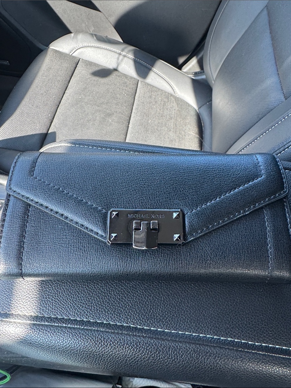 Michael Kors Black Leather Envelope Clutch with Dark Silver Hardware